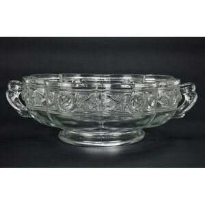 Vintage Jeannette Clear Handled Bowl Rose Band Scalloped  6½" Romantic Cottage‎